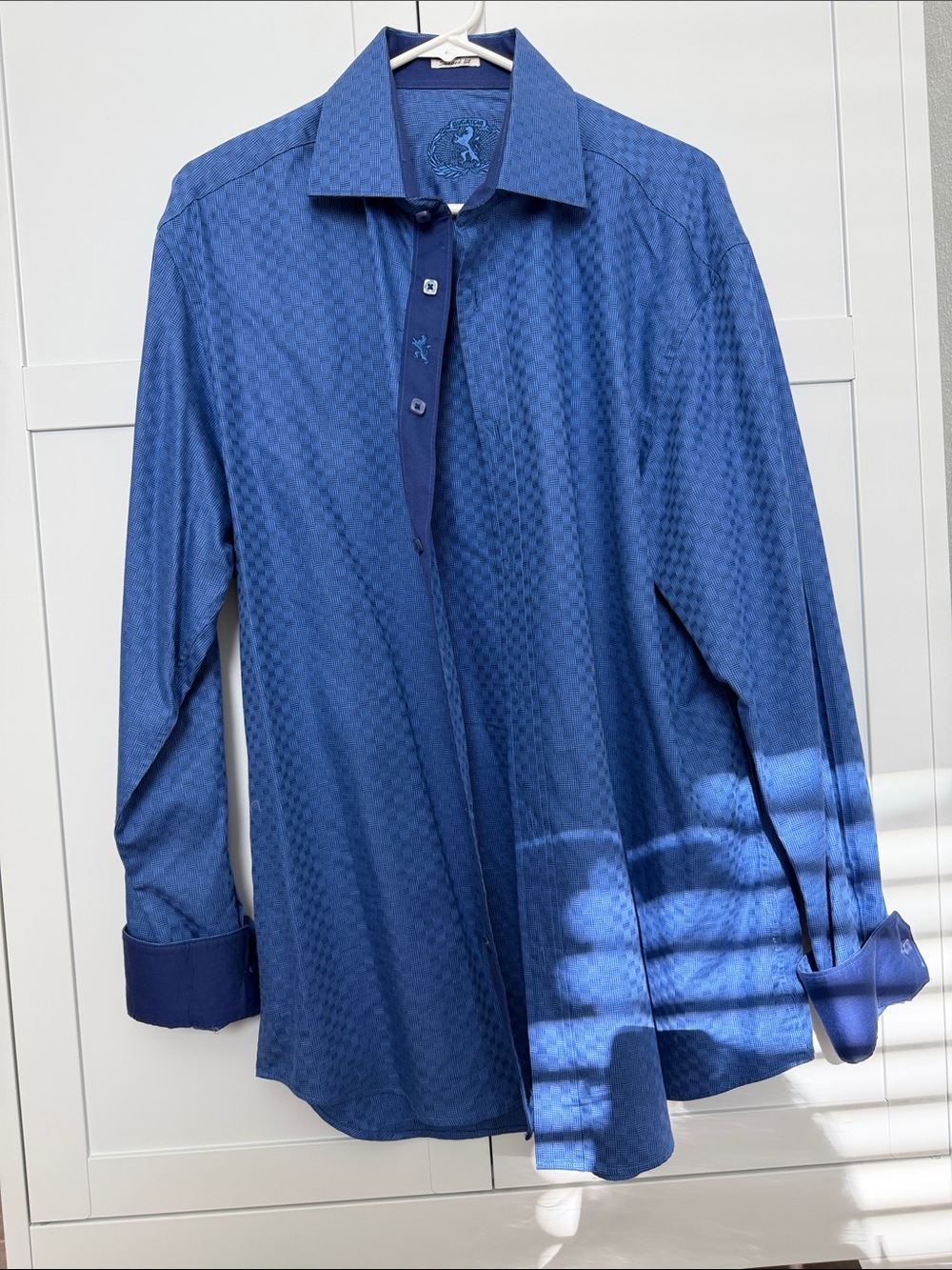 Bugatchi Men's Navy Blue Patterned Dress Shirt